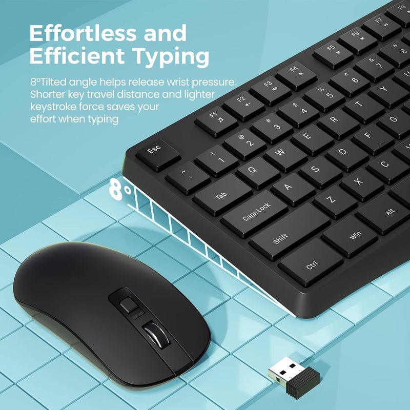 Lovaky Wireless Keyboard and Mouse Combo, 2.4G Full-Sized Ergonomic Keyboard, 3 DPI Adjustable Cordless USB Mouse, Quiet Click for Computer/Laptop/Windows/Mac (2 Pack, Black) - Image 3